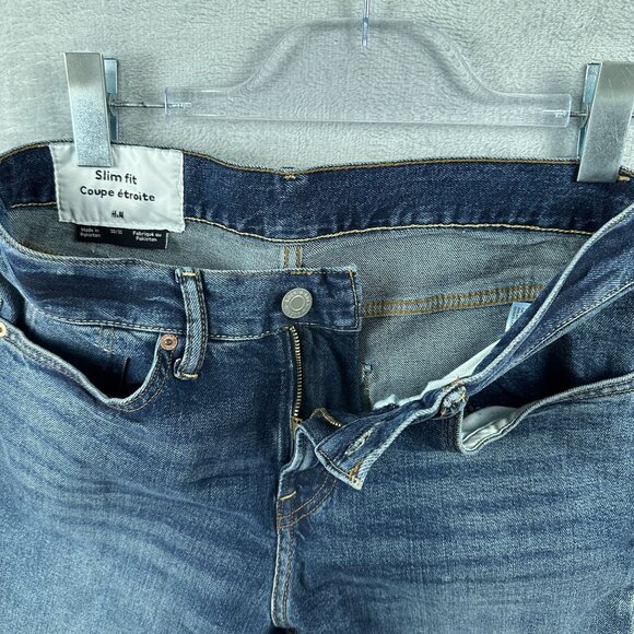H&M Jeans Straight Leg Slim Fit Women Size 30/32 Acid Wash High Rise Blue - Picture 5 of 12